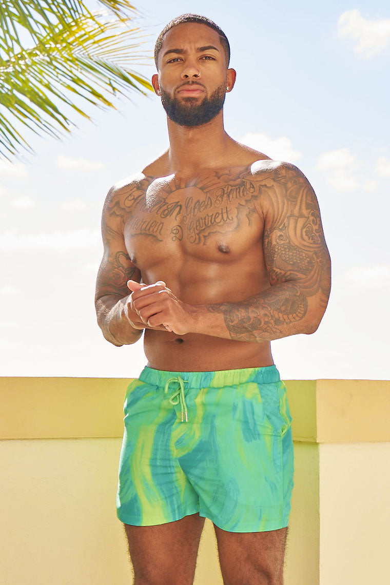 POWER TRIP BEACH SHORTS - GREEN PRINT