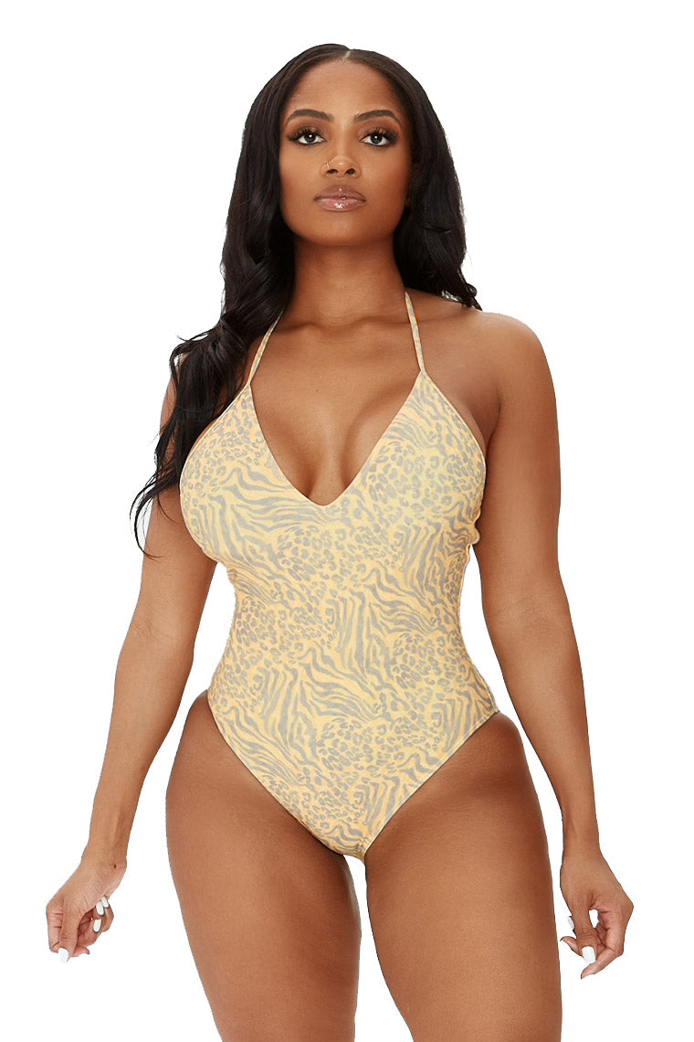 RIDE THE TIDE SWIMSUIT-TAN MULTI ANIMAL PRINT
